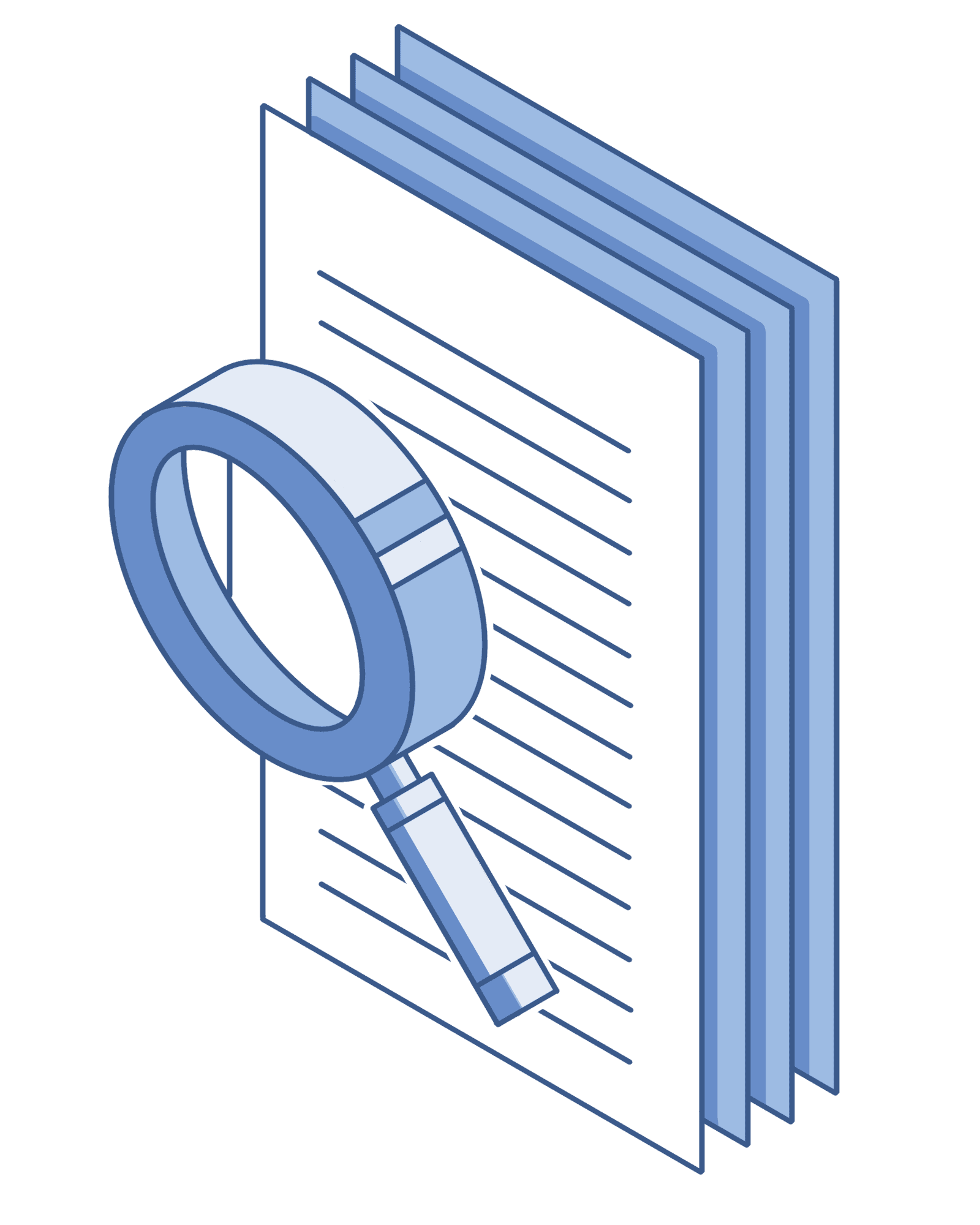 a magnifying glass over a stack of documents