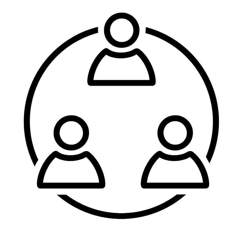 three people icons connected in a circle